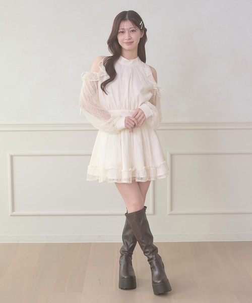 Ambre Neige(アンブルネージュ)の「open shoulder mini dress / オープンショルダーミニワンピース(ワンピース・レディース・その他/アイボリー/ブラック/ブラック系その他・FREE)」の20枚目の写真