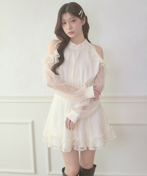 Ambre Neige(アンブルネージュ)の「open shoulder mini dress / オープンショルダーミニワンピース(ワンピース・レディース・その他/アイボリー/ブラック/ブラック系その他・FREE)」の16枚目の写真