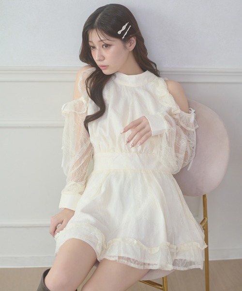 Ambre Neige(アンブルネージュ)の「open shoulder mini dress / オープンショルダーミニワンピース(ワンピース・レディース・その他/アイボリー/ブラック/ブラック系その他・FREE)」の8枚目の写真