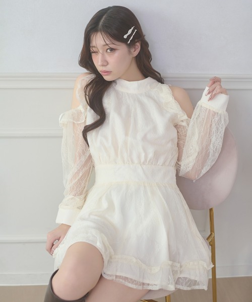 Ambre Neige(アンブルネージュ)の「open shoulder mini dress / オープンショルダーミニワンピース(ワンピース・レディース・その他/アイボリー/ブラック/ブラック系その他・FREE)」の9枚目の写真