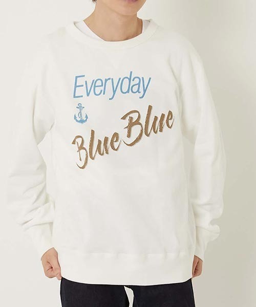 BLUE BLUE(ブルーブルー)の「Everyday Blue Blue クルーネック スウェット(スウェット・メンズ・ホワイト/ネイビー・L/XL/S/M)」の3枚目の写真