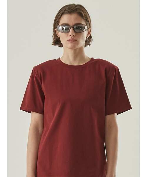 Henon.(ヘノン)の「肩パットTシャツ(Tシャツ/カットソー・レディース・バーガンディー/ホワイト/ネイビー・F)」の3枚目の写真