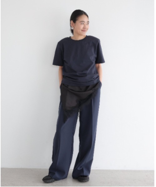 Henon.(ヘノン)の「肩パットTシャツ(Tシャツ/カットソー・レディース・バーガンディー/ホワイト/ネイビー・F)」の10枚目の写真
