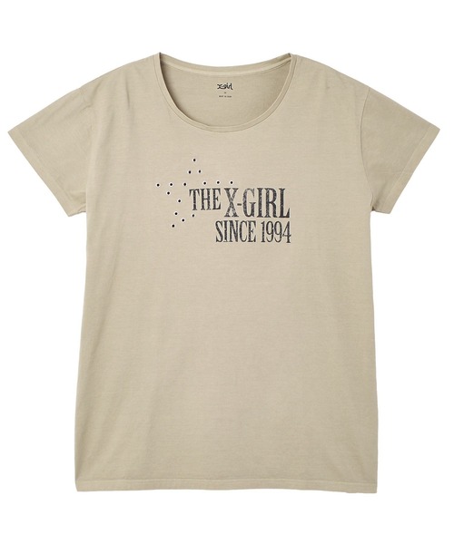 X-girl(エックスガール)の「EYELET STAR S/S TEE DRESS(ワンピース・レディース・ベージュ/チャコール・S/M)」の9枚目の写真