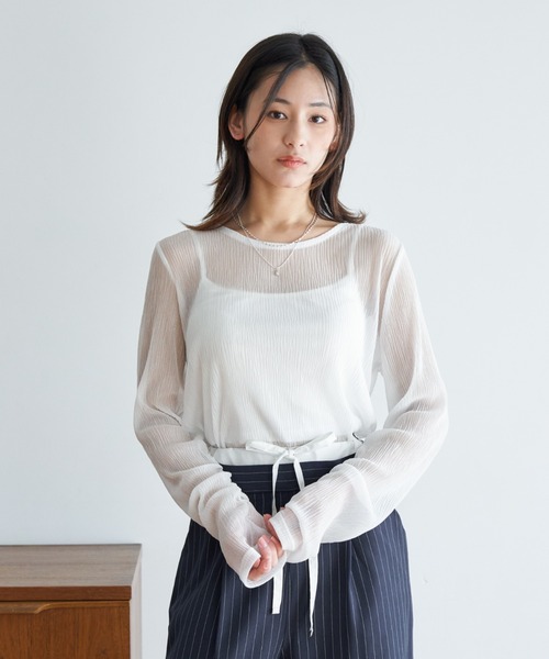 My shawty(マイシャウティー)の「lame gather top(Tシャツ/カットソー・レディース・ブラック/ホワイト/チャコールグレー・FREE)」の1枚目の写真