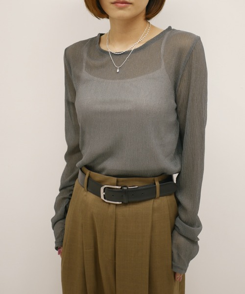 My shawty(マイシャウティー)の「lame gather top(Tシャツ/カットソー・レディース・ブラック/ホワイト/チャコールグレー・FREE)」の3枚目の写真