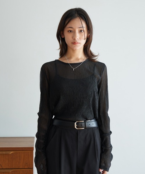 My shawty(マイシャウティー)の「lame gather top(Tシャツ/カットソー・レディース・ブラック/ホワイト/チャコールグレー・FREE)」の2枚目の写真