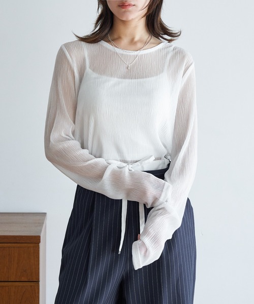 My shawty(マイシャウティー)の「lame gather top(Tシャツ/カットソー・レディース・ブラック/ホワイト/チャコールグレー・FREE)」の5枚目の写真
