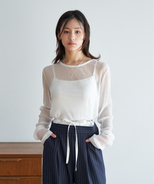 My shawty(マイシャウティー)の「lame gather top(Tシャツ/カットソー・レディース・ブラック/ホワイト/チャコールグレー・FREE)」の4枚目の写真