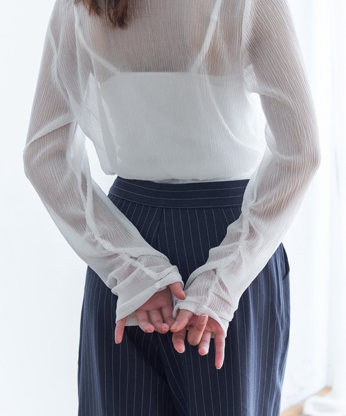 My shawty(マイシャウティー)の「lame gather top(Tシャツ/カットソー・レディース・ブラック/ホワイト/チャコールグレー・FREE)」の6枚目の写真