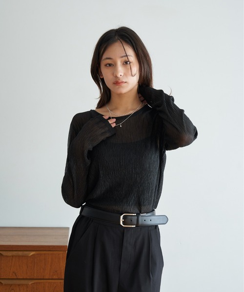 My shawty(マイシャウティー)の「lame gather top(Tシャツ/カットソー・レディース・ブラック/ホワイト/チャコールグレー・FREE)」の8枚目の写真