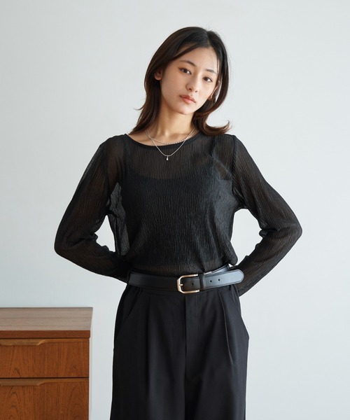 My shawty(マイシャウティー)の「lame gather top(Tシャツ/カットソー・レディース・ブラック/ホワイト/チャコールグレー・FREE)」の9枚目の写真