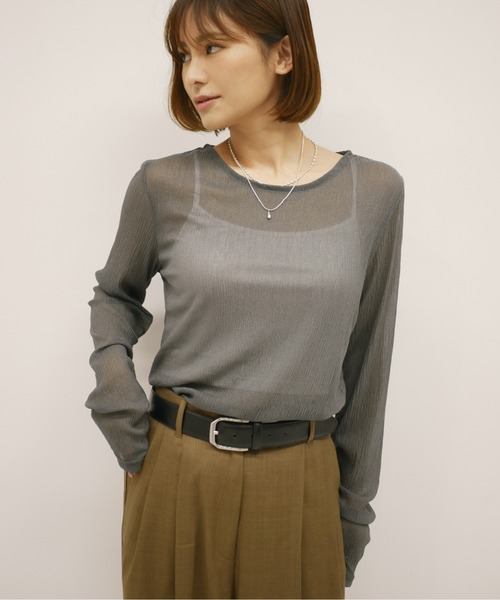 My shawty(マイシャウティー)の「lame gather top(Tシャツ/カットソー・レディース・ブラック/ホワイト/チャコールグレー・FREE)」の13枚目の写真
