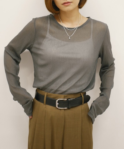My shawty(マイシャウティー)の「lame gather top(Tシャツ/カットソー・レディース・ブラック/ホワイト/チャコールグレー・FREE)」の14枚目の写真