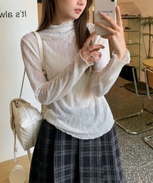 素肌感を楽しむ、今どきレイヤードモックネックシアートップス シアー素材 トップス ランジェリー風 レース 春服 インナー 立体感 重ね着 ハイネック ガーリー キレイめ デイリー お出かけ トレンド おしゃれ フェミニン