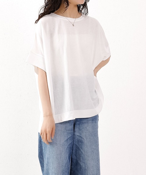 emesuelee(エメスーリー)の「UV遮蔽率90%以上 ナイロン混 接触冷感 半袖プルオーバー(Tシャツ/カットソー・レディース・グリーン/ブルー/スカイブルー/ブラック/アイボリー/イエロー・フリー)」の7枚目の写真