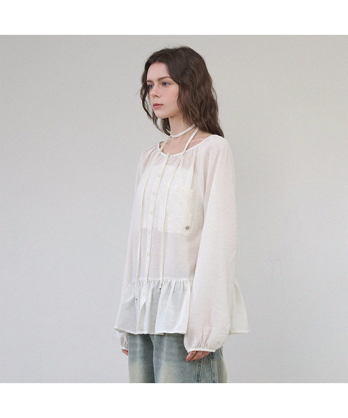 MICANE（ミケーネ）の「フリルタイブラウス（シャツ/ブラウス・レディース・ブラック/クリーム・LARGE/MEDIUM/X-LARGE/SMALL）」の2枚目の写真