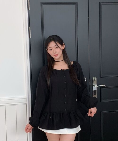 MICANE（ミケーネ）の「フリルタイブラウス（シャツ/ブラウス・レディース・ブラック/クリーム・LARGE/MEDIUM/X-LARGE/SMALL）」の13枚目の写真