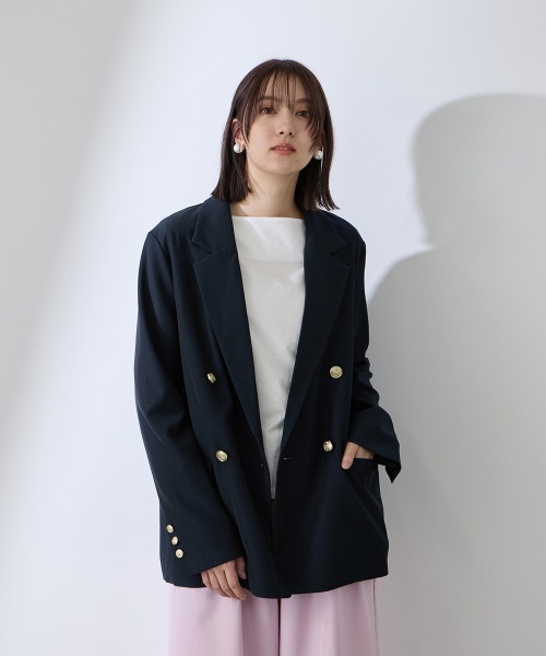 QUEENS COURT（クイーンズコート）の「ストレッチツイルダブルボタンテーラードジャケット（テーラードジャケット・レディース・ネイビー・M）」の6枚目の写真