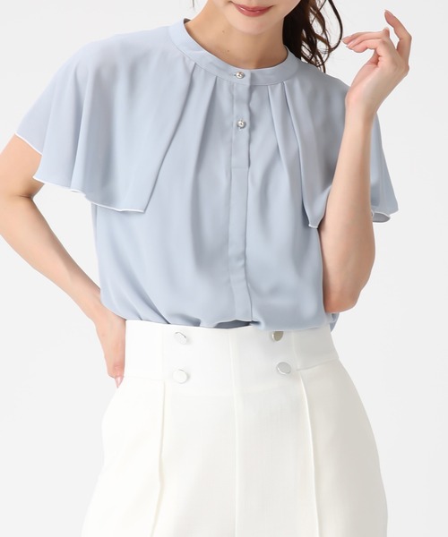 MISCH MASCH（ミッシュマッシュ）の「2026春夏新作 ケープ袖配色ジョーゼットブラウス（シャツ/ブラウス・レディース・ブラック/ブルー/ホワイト・ﾌﾘ-）」の3枚目の写真