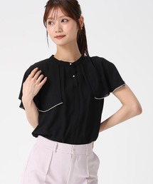 2026春夏新作 ケープ袖配色ジョーゼットブラウス