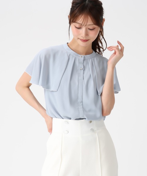 MISCH MASCH（ミッシュマッシュ）の「2026春夏新作 ケープ袖配色ジョーゼットブラウス（シャツ/ブラウス・レディース・ブラック/ブルー/ホワイト・ﾌﾘ-）」の4枚目の写真
