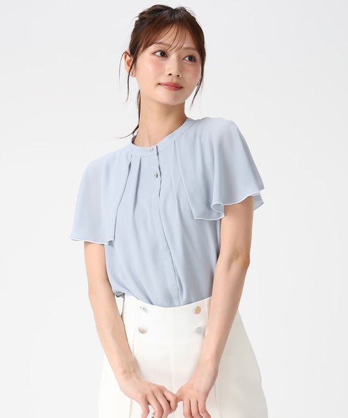 MISCH MASCH（ミッシュマッシュ）の「2026春夏新作 ケープ袖配色ジョーゼットブラウス（シャツ/ブラウス・レディース・ブラック/ブルー/ホワイト・ﾌﾘ-）」の5枚目の写真