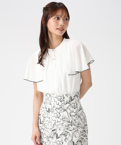 MISCH MASCH（ミッシュマッシュ）の「2026春夏新作 ケープ袖配色ジョーゼットブラウス（シャツ/ブラウス・レディース・ブラック/ブルー/ホワイト・ﾌﾘ-）」の6枚目の写真