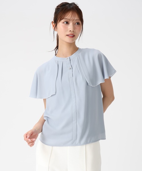 MISCH MASCH（ミッシュマッシュ）の「2026春夏新作 ケープ袖配色ジョーゼットブラウス（シャツ/ブラウス・レディース・ブラック/ブルー/ホワイト・ﾌﾘ-）」の8枚目の写真