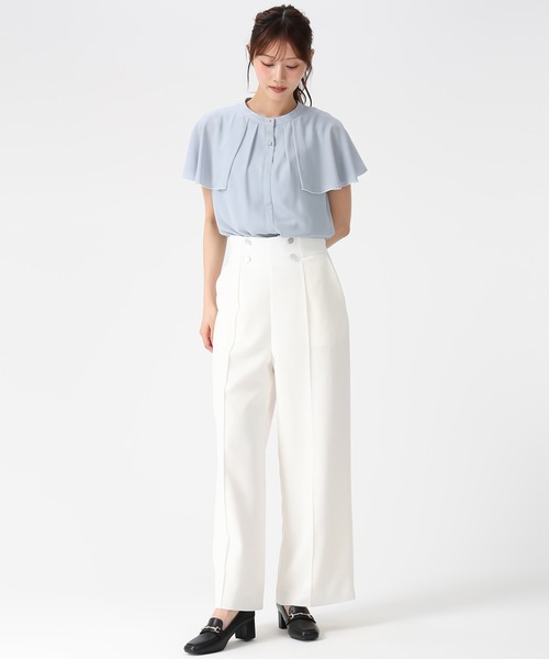 MISCH MASCH（ミッシュマッシュ）の「2026春夏新作 ケープ袖配色ジョーゼットブラウス（シャツ/ブラウス・レディース・ブラック/ブルー/ホワイト・ﾌﾘ-）」の16枚目の写真