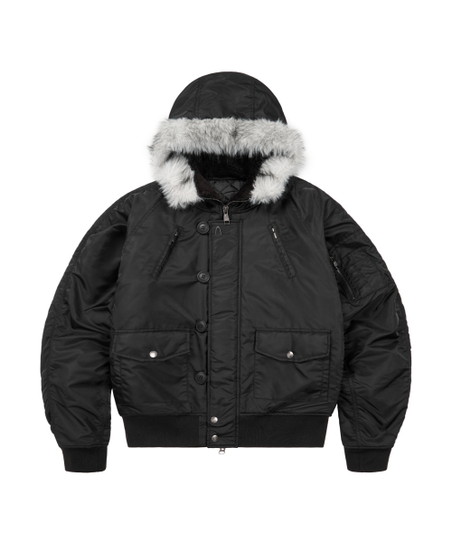 AAKAM(アーカム)の「Hooded Fur MA-1 Jacket (Black)(ブルゾン・レディース・その他・1/2)」の1枚目の写真