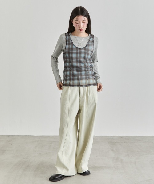 NUJOH（ヌゾ）の「Slim Basic Long Sleeve Top / スリムベーシックロングスリーブトップス（Tシャツ/カットソー・レディース・イエロー/パープル/ブラック/ホワイト/グレー・FREE）」の16枚目の写真
