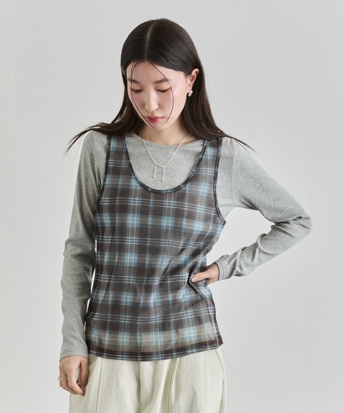 NUJOH（ヌゾ）の「Slim Basic Long Sleeve Top / スリムベーシックロングスリーブトップス（Tシャツ/カットソー・レディース・イエロー/パープル/ブラック/ホワイト/グレー・FREE）」の8枚目の写真