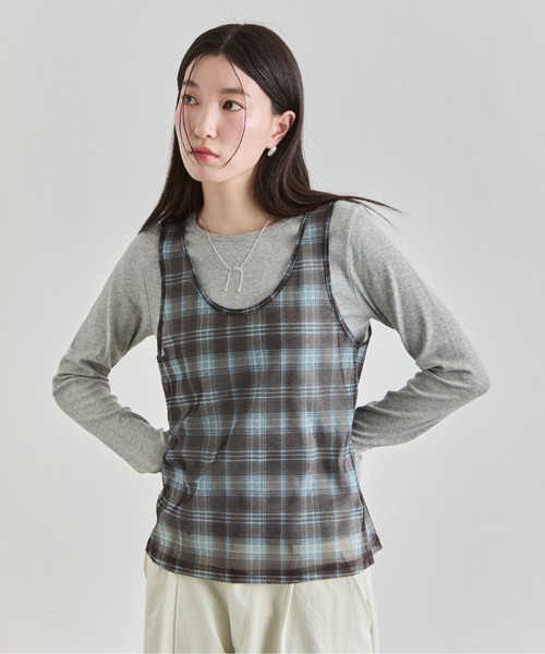 NUJOH（ヌゾ）の「Slim Basic Long Sleeve Top / スリムベーシックロングスリーブトップス（Tシャツ/カットソー・レディース・イエロー/パープル/ブラック/ホワイト/グレー・FREE）」の9枚目の写真