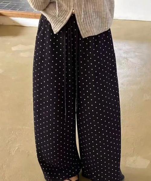セール】【3color】ドット柄ワイドイージーパンツ（スウェットパンツ