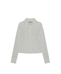 SHIRRED SLIM FIT SHIRT [WHITE]