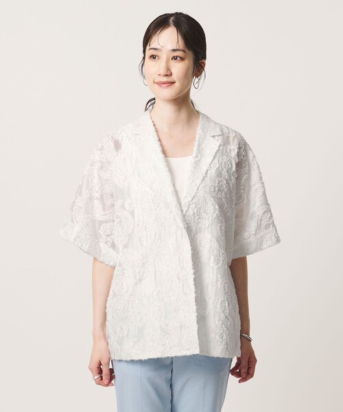 UNITED ARROWS(ユナイテッドアローズ)の「ラメ カット ジャガード ジャケット ‐ウォッシャブル‐(テーラードジャケット・レディース・ホワイト・36/38)」の4枚目の写真
