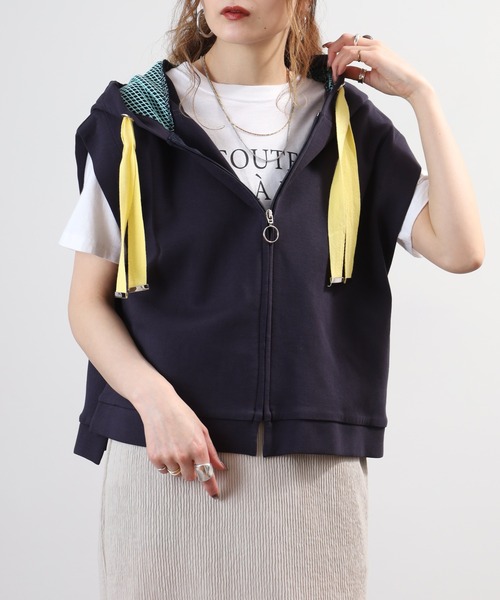 EGLANTINE(エグランティーヌ)の「EGLANTINE セットアップ対応 メッシュジップパーカーベスト(ベスト・レディース・ネイビー/ベージュ/シルバーグレー・40)」の19枚目の写真