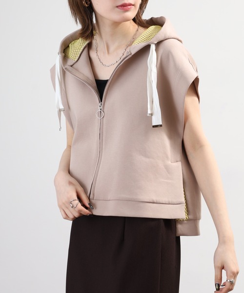 EGLANTINE(エグランティーヌ)の「EGLANTINE セットアップ対応 メッシュジップパーカーベスト(ベスト・レディース・ネイビー/ベージュ/シルバーグレー・40)」の14枚目の写真