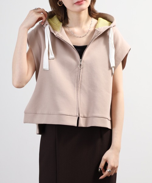 EGLANTINE(エグランティーヌ)の「EGLANTINE セットアップ対応 メッシュジップパーカーベスト(ベスト・レディース・ネイビー/ベージュ/シルバーグレー・40)」の11枚目の写真