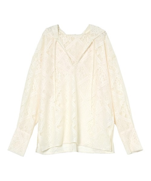 Re:EDIT（リエディ）の「[2026 SUMMER COLLECTION]ストレッチブロックレースフードシャツ（シャツ/ブラウス・レディース・アイボリー/ブラック・LARGE/MEDIUM）」の20枚目の写真