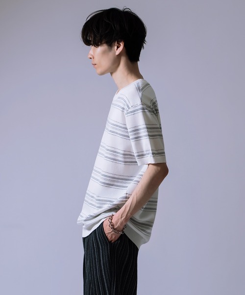 Crownor(クラウノアー)の「ジャガード ボーダー ニット Tシャツ(ニット/セーター・メンズ・ブラック/グリーン/ホワイト・LARGE/MEDIUM)」の5枚目の写真