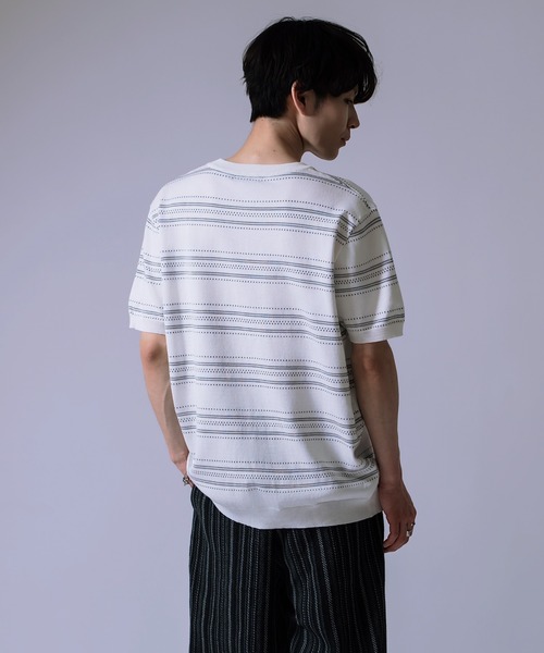 Crownor(クラウノアー)の「ジャガード ボーダー ニット Tシャツ(ニット/セーター・メンズ・ブラック/グリーン/ホワイト・LARGE/MEDIUM)」の6枚目の写真