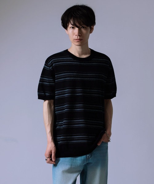 Crownor(クラウノアー)の「ジャガード ボーダー ニット Tシャツ(ニット/セーター・メンズ・ブラック/グリーン/ホワイト・LARGE/MEDIUM)」の8枚目の写真