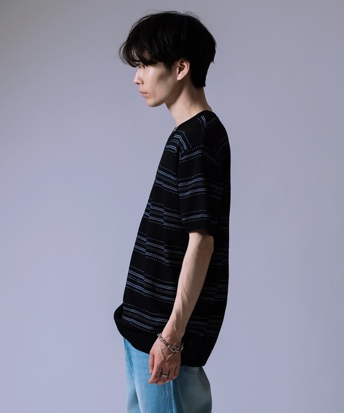 Crownor(クラウノアー)の「ジャガード ボーダー ニット Tシャツ(ニット/セーター・メンズ・ブラック/グリーン/ホワイト・LARGE/MEDIUM)」の9枚目の写真