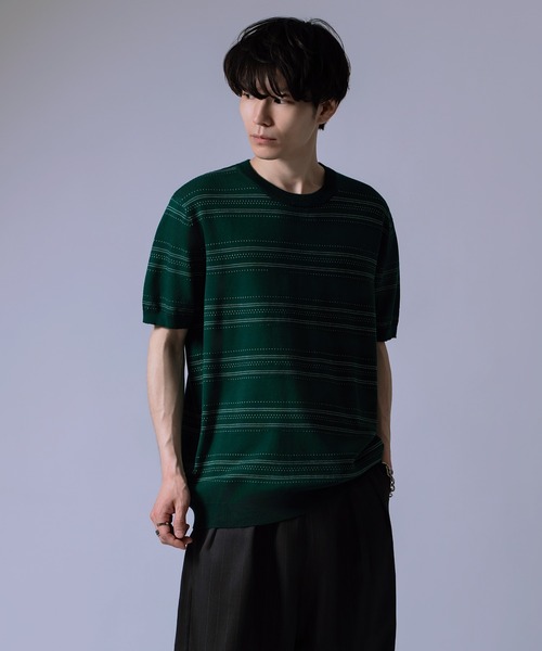 Crownor(クラウノアー)の「ジャガード ボーダー ニット Tシャツ(ニット/セーター・メンズ・ブラック/グリーン/ホワイト・LARGE/MEDIUM)」の12枚目の写真