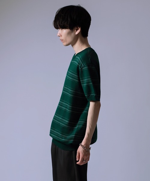 Crownor(クラウノアー)の「ジャガード ボーダー ニット Tシャツ(ニット/セーター・メンズ・ブラック/グリーン/ホワイト・LARGE/MEDIUM)」の13枚目の写真