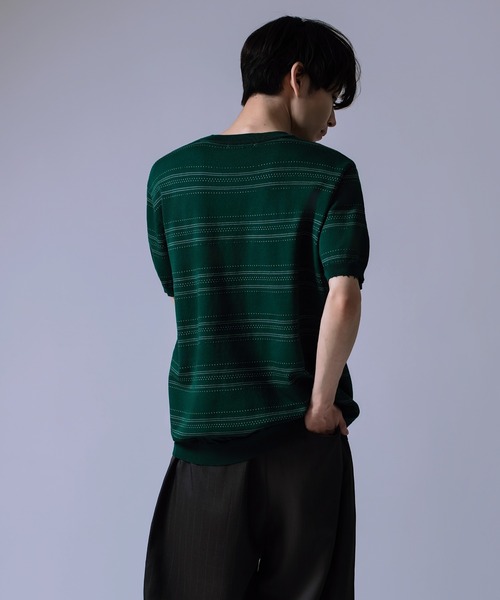 Crownor(クラウノアー)の「ジャガード ボーダー ニット Tシャツ(ニット/セーター・メンズ・ブラック/グリーン/ホワイト・LARGE/MEDIUM)」の14枚目の写真