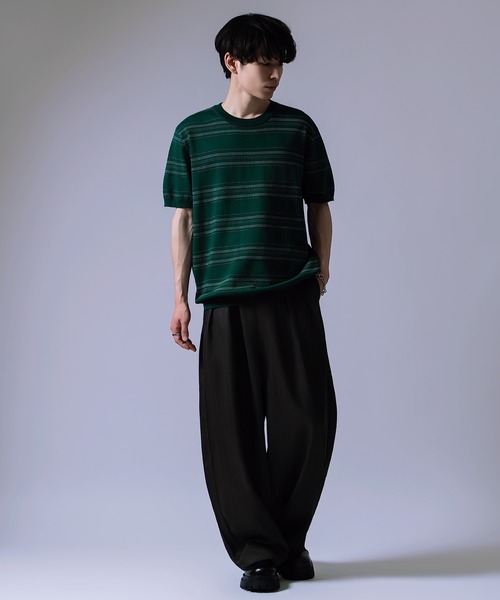 Crownor(クラウノアー)の「ジャガード ボーダー ニット Tシャツ(ニット/セーター・メンズ・ブラック/グリーン/ホワイト・LARGE/MEDIUM)」の15枚目の写真