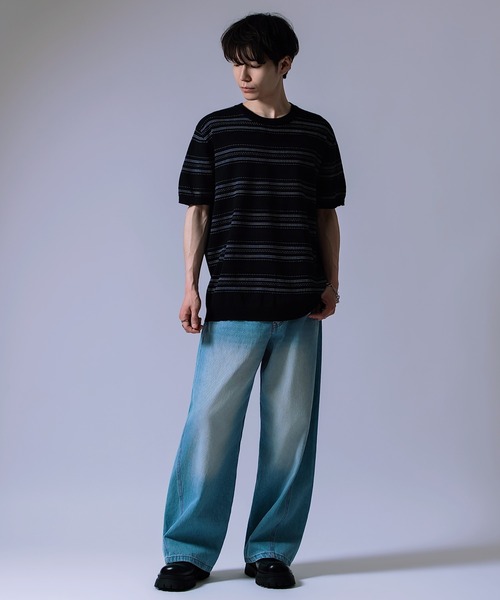 Crownor(クラウノアー)の「ジャガード ボーダー ニット Tシャツ(ニット/セーター・メンズ・ブラック/グリーン/ホワイト・LARGE/MEDIUM)」の11枚目の写真